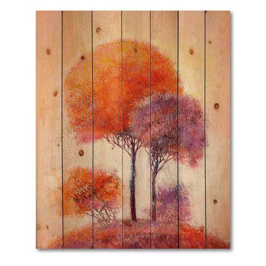 Designart - Colourful Trees Impression I - Traditional Print on Natural Pine Wood